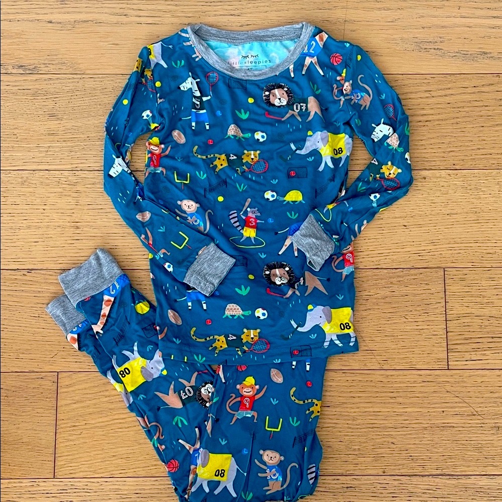 Little Sleepies Teal Animal Print Pajama Set Sz 4T